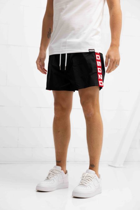 Dsquared2 Tape Logo Zwembroek Heren Zwart/Rood - Maat S - Kleur: RoodZwart | Soccerfanshop