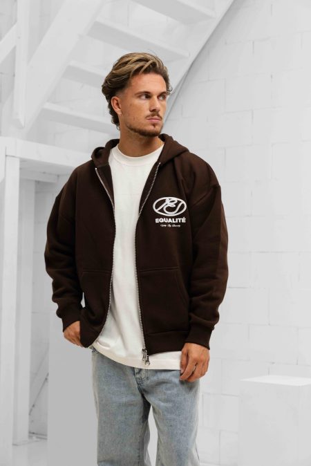 Equalité Arid Oversized Full Zip Hoodie Heren Bruin - Maat XL - Kleur: WitBruin | Soccerfanshop