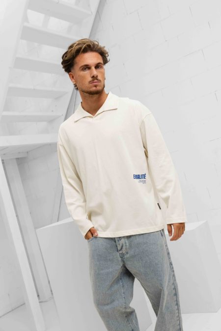Equalité Elia Longsleeve Polo Heren Gebroken Wit - Maat S - Kleur: Gebroken Wit | Soccerfanshop