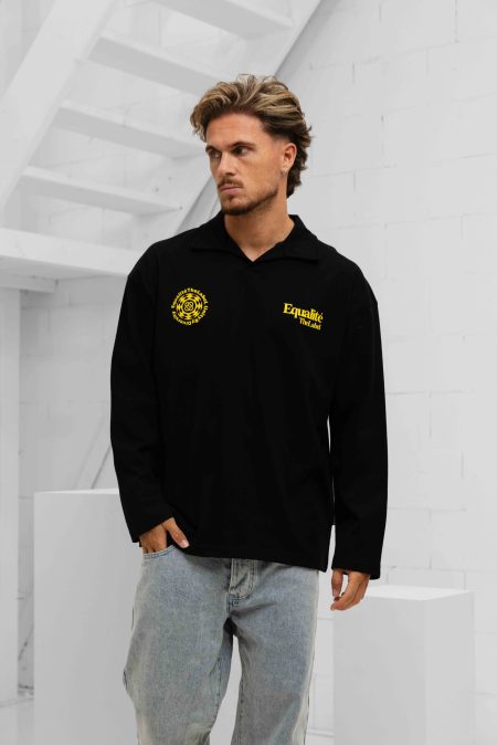 Equalité Verity Longsleeve Polo Heren Zwart - Maat M - Kleur: ZwartGeel | Soccerfanshop