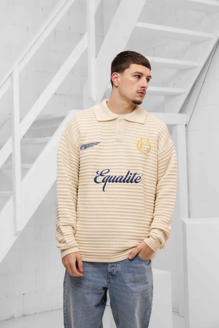 Equalité Heritage Rib Knit Polo Heren Gebroken Wit - Maat L - Kleur: Gebroken Wit | Soccerfanshop