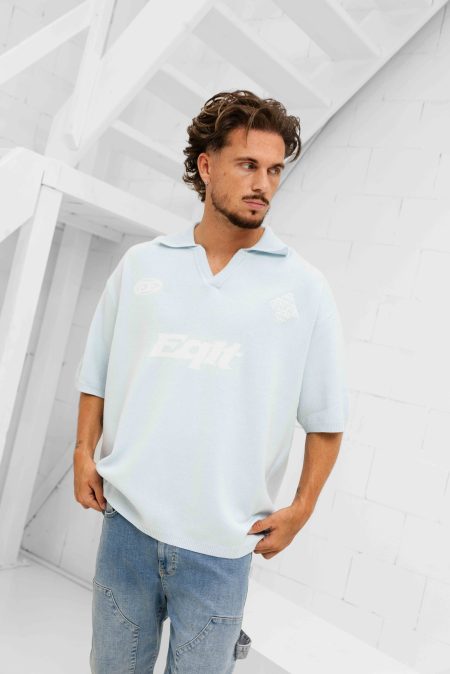Equalité Knit Polo Heren Lichtblauw - Maat M - Kleur: LichtblauwWit | Soccerfanshop