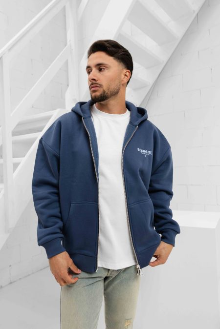 Equalité Societe Oversized Full Zip Hoodie Heren Donkerblauw - Maat XL - Kleur: DonkerblauwLichtblauw | Soccerfanshop