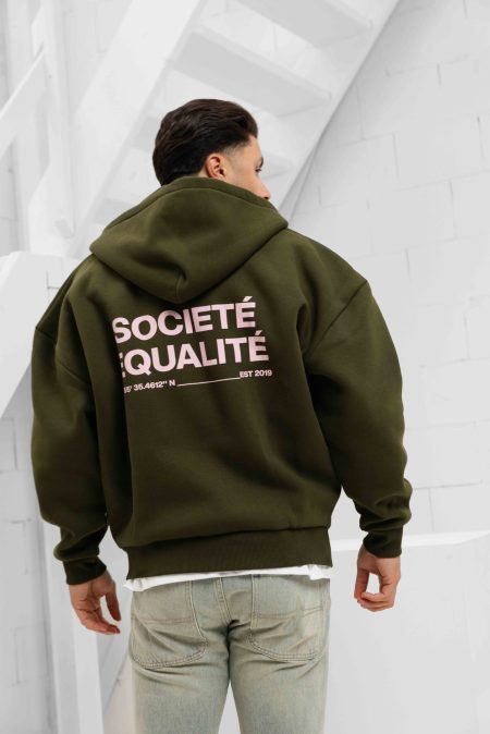 Equalité Societe Oversized Full Zip Hoodie Heren Donkergroen - Maat XXL - Kleur: DonkergroenRoze | Soccerfanshop