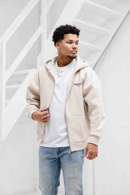 Equalité Societe Oversized Full Zip Hoodie Heren Gebroken Wit/Bruin - Maat XXL - Kleur: Gebroken WitBruin | Soccerfanshop