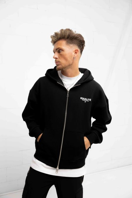 Equalité Societe Oversized Full Zip Hoodie Heren Zwart - Maat L - Kleur: WitZwart | Soccerfanshop