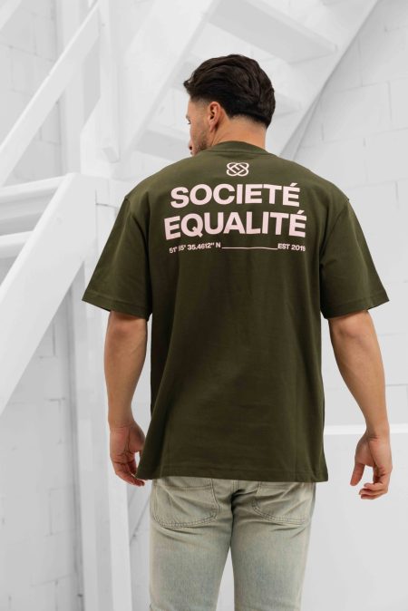 Equalité Societé T-Shirt Heren Donkergroen - Maat XL - Kleur: DonkergroenRoze | Soccerfanshop