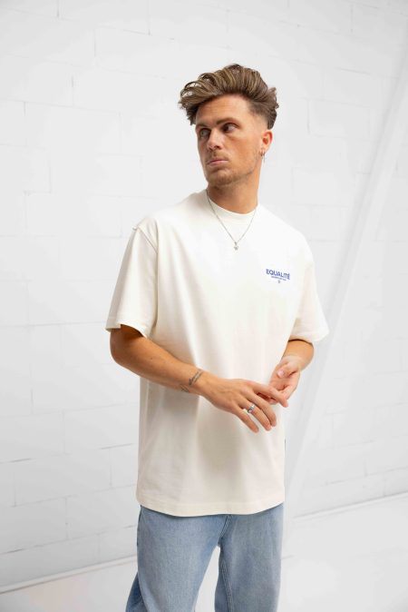 Equalité Societé T-Shirt Heren Gebroken Wit/Blauw - Maat XXL - Kleur: Gebroken WitBlauw | Soccerfanshop