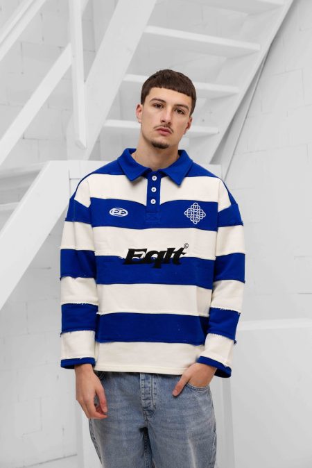 Equalité Stripe Jersey Polo Heren Gebroken Wit/Blauw - Maat S - Kleur: Gebroken WitBlauw | Soccerfanshop