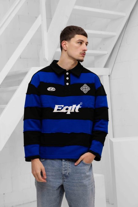 Equalité Stripe Jersey Polo Heren Zwart/Blauw - Maat L - Kleur: ZwartBlauw | Soccerfanshop