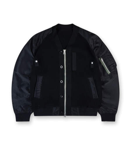 Nylon Twill X Knit Blouson Bomber Jacket Black - 3