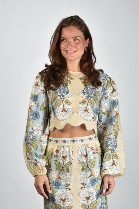 Farm Rio blouse 350502 garden scarf blue