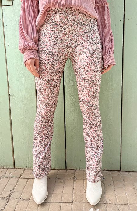 Flared Broek Bloemen Creme Roze