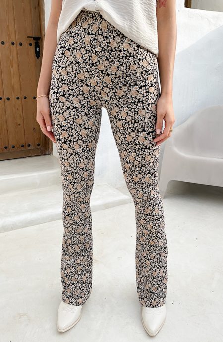 Flared Broek Bloemen Dark Beige