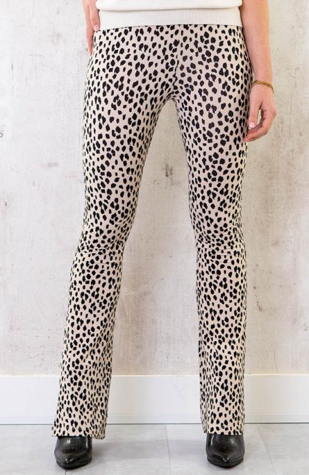 Flared Broek Panterprint Creme