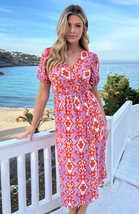 Midi Split Jurk Aztec Lila Oranje