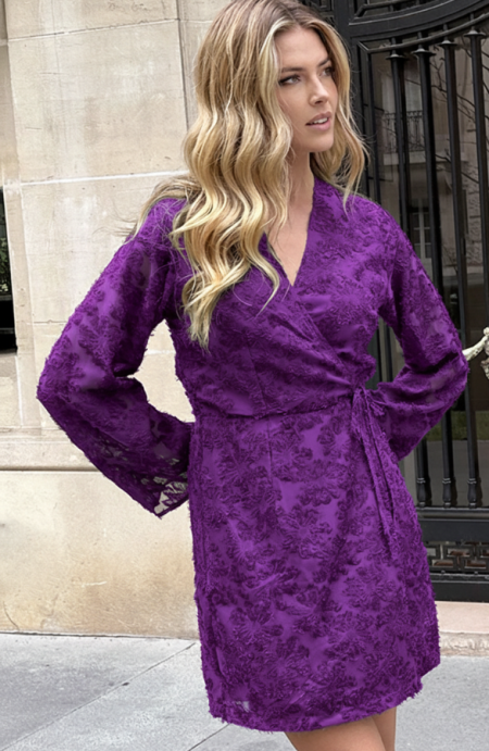 Fringe Wrap Jurk Wijde Mouw Dark Purple