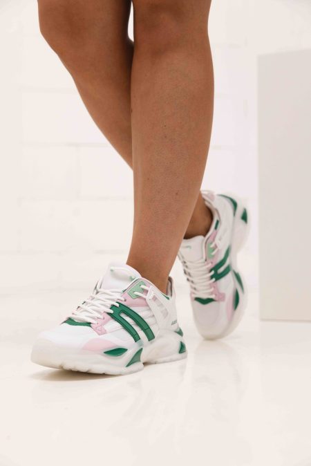 Guess Belluna Sneakers Dames Wit/Groen/Roze - Maat 41 - Kleur: WitGroenRoze | Soccerfanshop