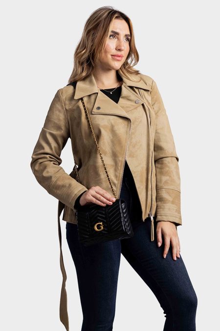 Guess Bikerjasje Dames Lichtbruin - Maat XS - Kleur: Bruin | Soccerfanshop