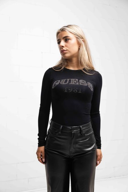 Guess Rhinestones Logo Bodysuit Dames Zwart - Maat S - Kleur: Zwart | Soccerfanshop