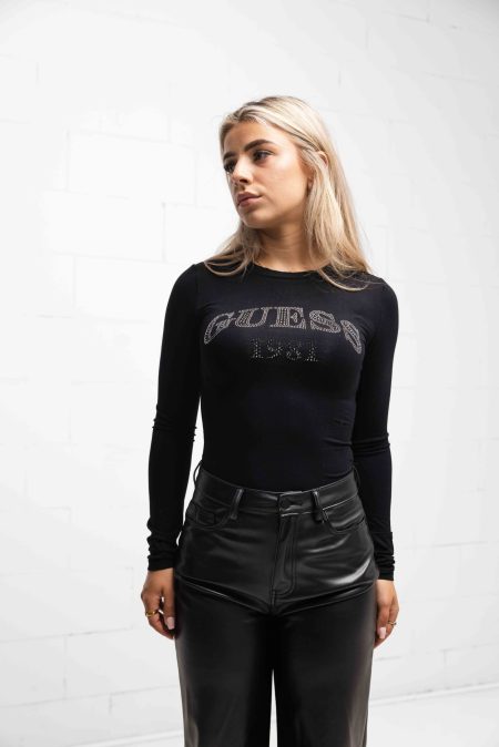 Guess Rhinestones Logo Bodysuit Dames Zwart - Maat L - Kleur: Zwart | Soccerfanshop