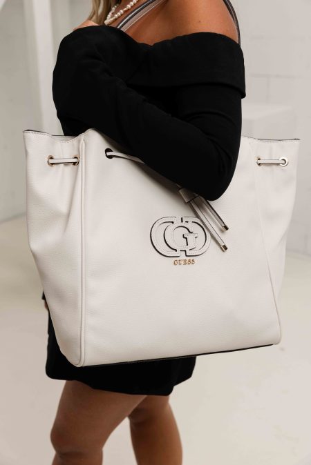 Guess Calebra Drawstring Tote Tas Dames Wit - Maat One Size - Kleur: Wit | Soccerfanshop