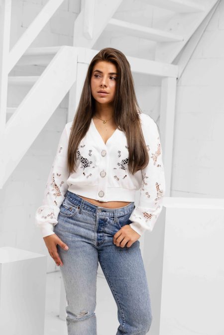 Guess Cardigan Cut Out Top Dames Wit - Maat L - Kleur: Wit | Soccerfanshop