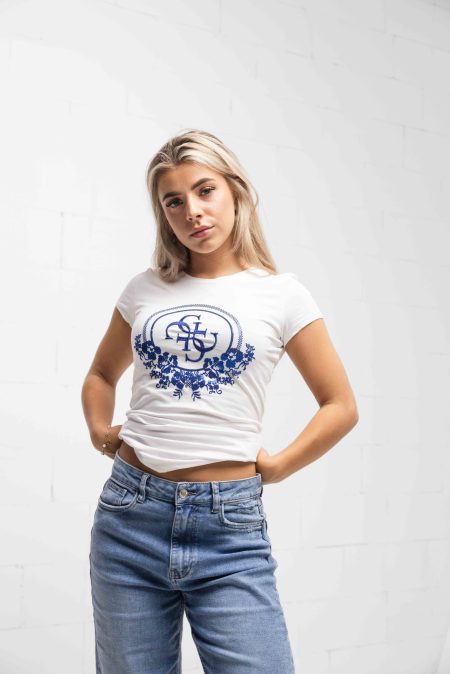 Guess Checker Sequin T-Shirt Dames Wit - Maat S - Kleur: Wit | Soccerfanshop