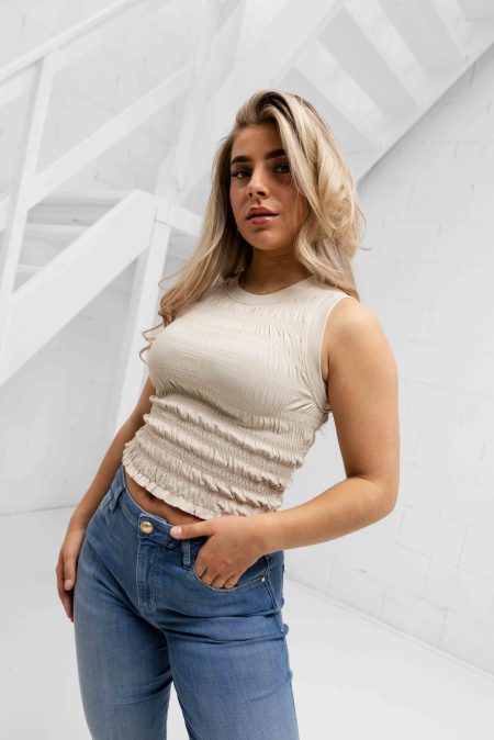 Guess Claire Smock Top Dames Beige - Maat XL - Kleur: Beige | Soccerfanshop