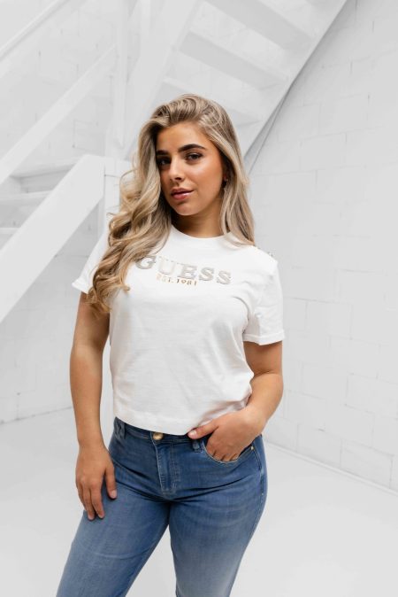 Guess Cropped Washed T-Shirt Dames Wit - Maat XL - Kleur: Wit | Soccerfanshop