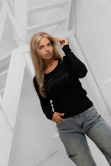 Guess Embro Script Longsleeve T-Shirt Dames Zwart - Maat L - Kleur: Zwart | Soccerfanshop