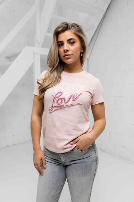 Guess Love Triangle T-Shirt Dames Roze - Maat L - Kleur: Roze | Soccerfanshop