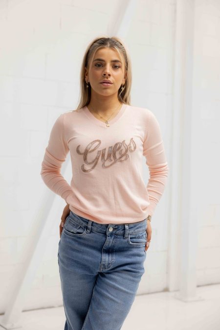 Guess Myla Logo Sweater Dames Roze - Maat L - Kleur: Roze | Soccerfanshop