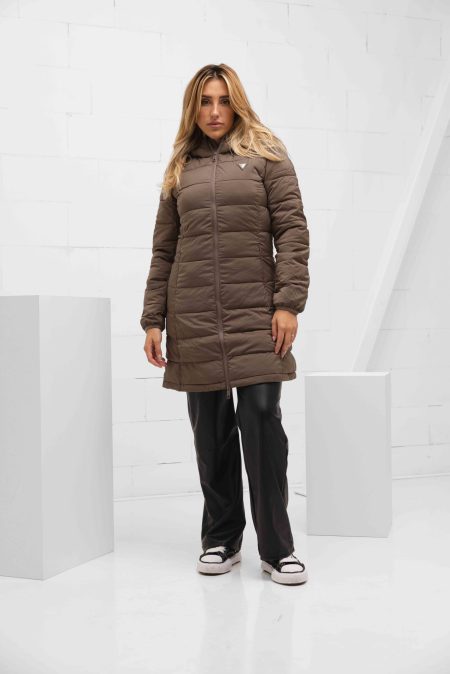 Guess New Aleta Long Puffer Jas Dames Bruin - Maat XL - Kleur: Bruin | Soccerfanshop