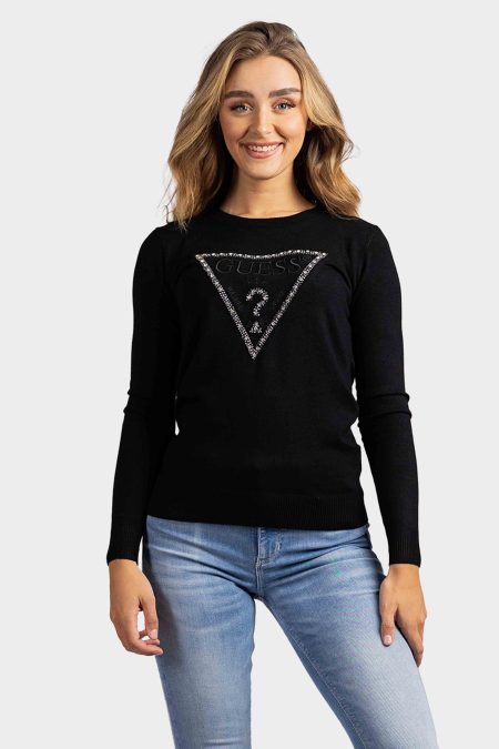 Guess Rosalie Triangle Logo Sweater Dames Zwart - Maat L - Kleur: Zwart | Soccerfanshop