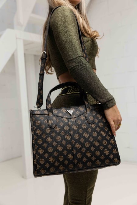 Guess Silvana Handtas Tas Dames Zwart/Bruin - Maat One Size - Kleur: ZwartBruin | Soccerfanshop