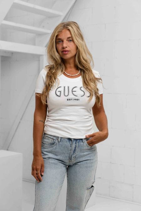 Guess Stras Logo T-Shirt Dames Wit - Maat L - Kleur: Wit | Soccerfanshop