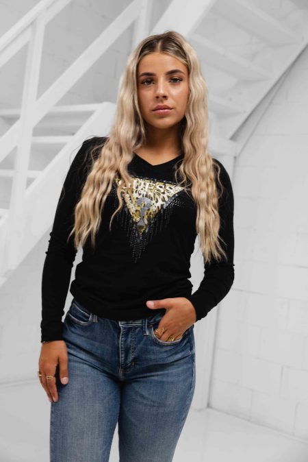 Guess Triangle Tiger Shirt Dames Zwart - Maat L - Kleur: Zwart | Soccerfanshop