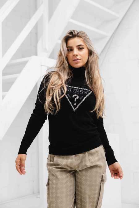 Guess Piper Triangle Logo Sweater Dames Zwart - Maat L - Kleur: Zwart | Soccerfanshop