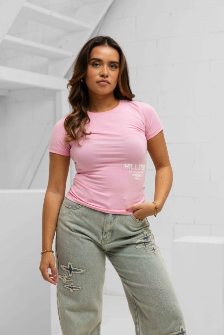 Hillside Stripe T-Shirt Dames Roze - Maat L - Kleur: Roze | Soccerfanshop