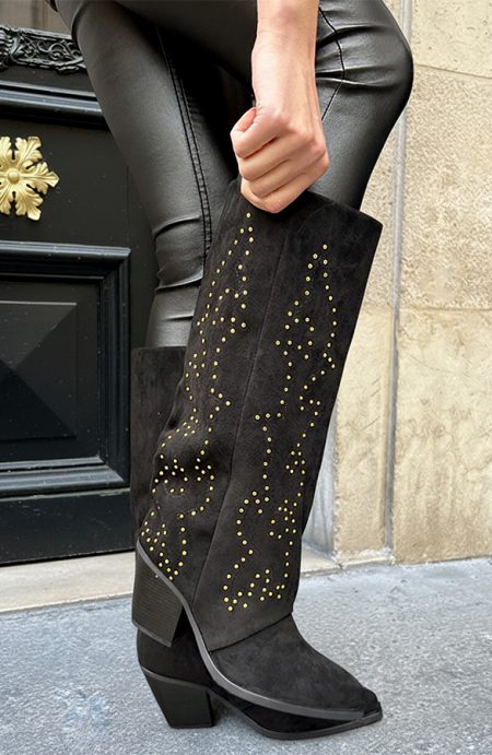 Hoge Boots Met Gouden Studs Zwart