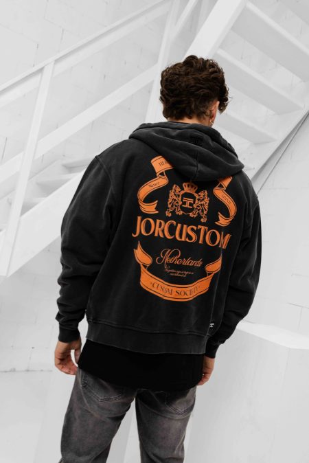 Jorcustom Ribbon Zipped Hoodie Heren Grijs/Oranje - Maat M - Kleur: OranjeGrijs | Soccerfanshop