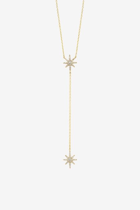Just Franky ketting Universe Dubbele Diamant Ster geelgoud