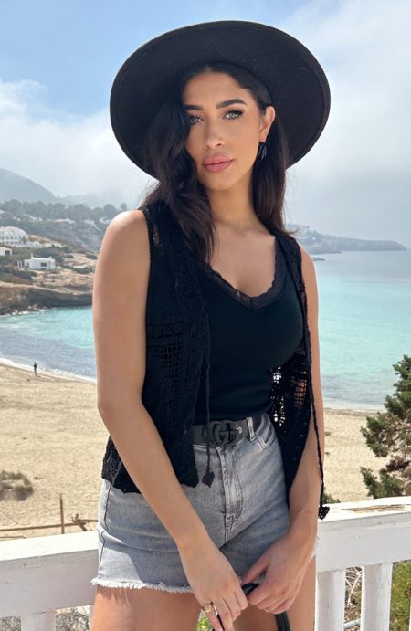 Kanten Boho Gilet Zwart