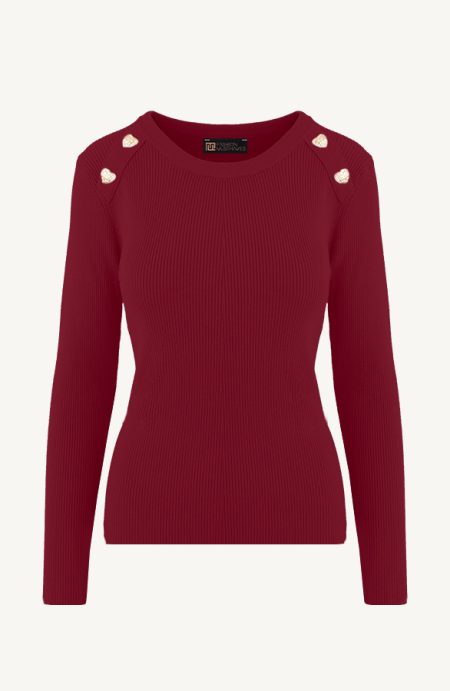Knitted Trui Hartjes Knopen Bordeaux
