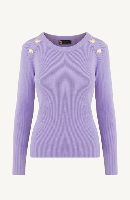 Knitted Trui Hartjes Knopen Lila