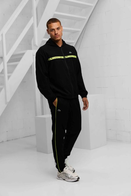 Lacoste Hooded Logostripe Trainingspak Heren Zwart - Maat XL - Kleur: Zwart | Soccerfanshop