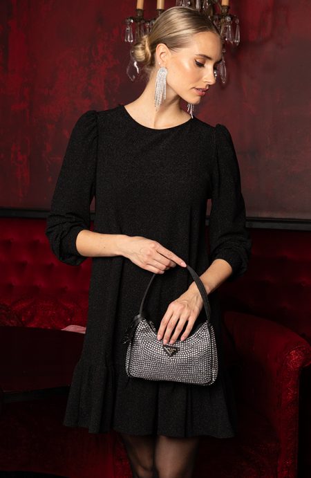 Lurex Ruffle Jurk Zwart