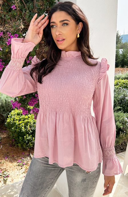 Lurex Smocked Blouse Paris Pink