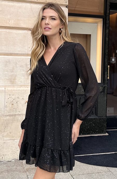 Luxury V-Hals Jurk Zwart Glitter